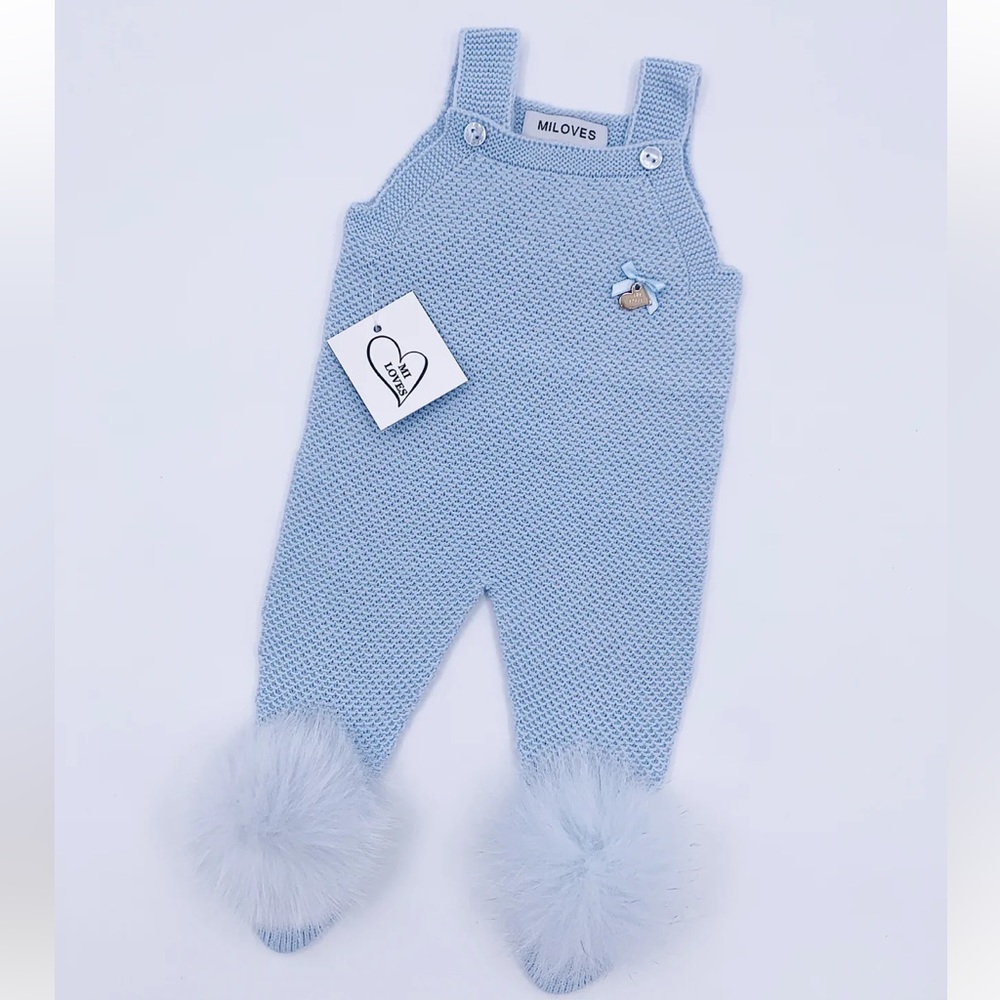MI LOVES knitted Dungarees & hat with fur